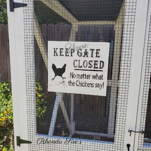 Cartello di avvertimento con scritta Protected By Funny Chicken Coop, decorazione per esterni, 30,5 x 20,3 cm (229